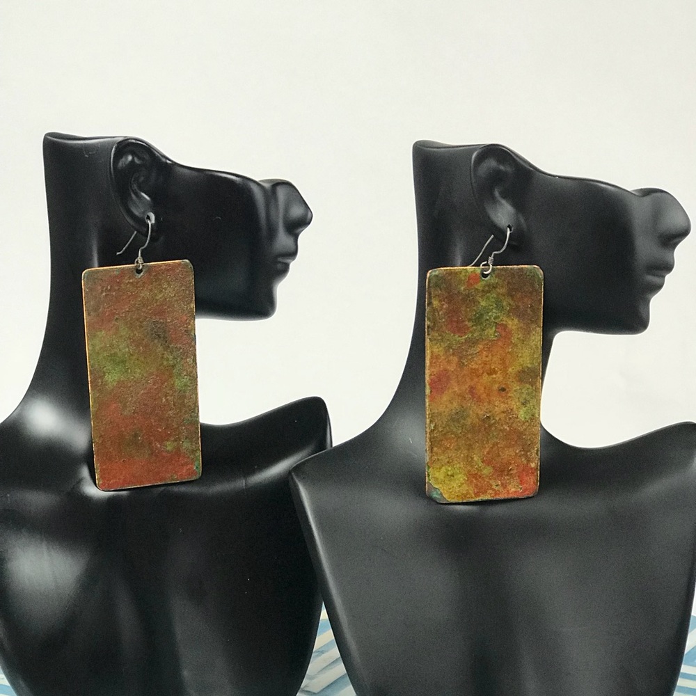 Green and Bronze Textured Earrings